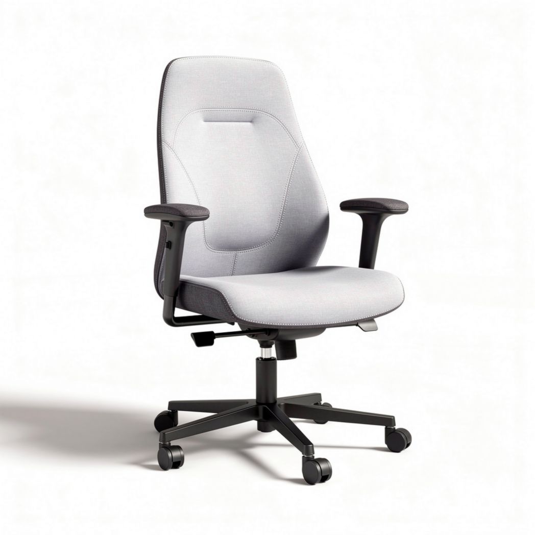 Chaise de bureau en tissu gris avec accoudoirs et roulettes dimensions 50 x 60 x 100cm