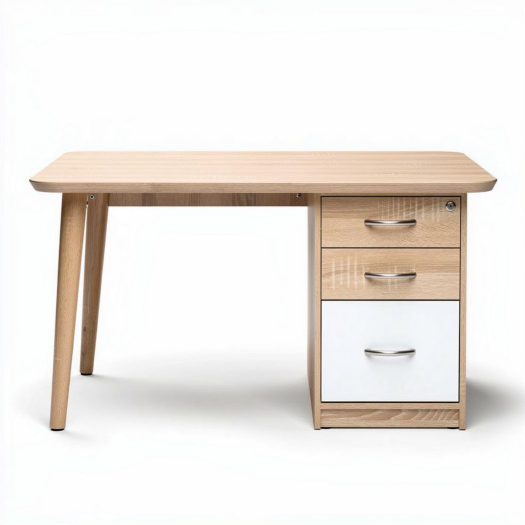Bureau en bois de pin avec tiroirs blanc 120 x 60 x 75cm