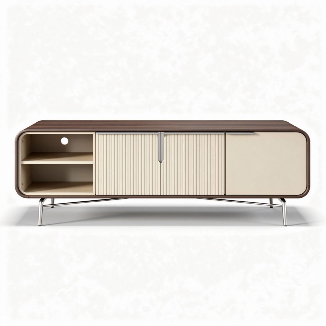 Meuble TV en bois et métal avec rangement beige et dimensions 120 x 40 x 45cm