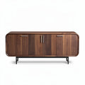 Buffet en bois noyer avec portes en relief et pieds en métal 160 x 40 x 70cm