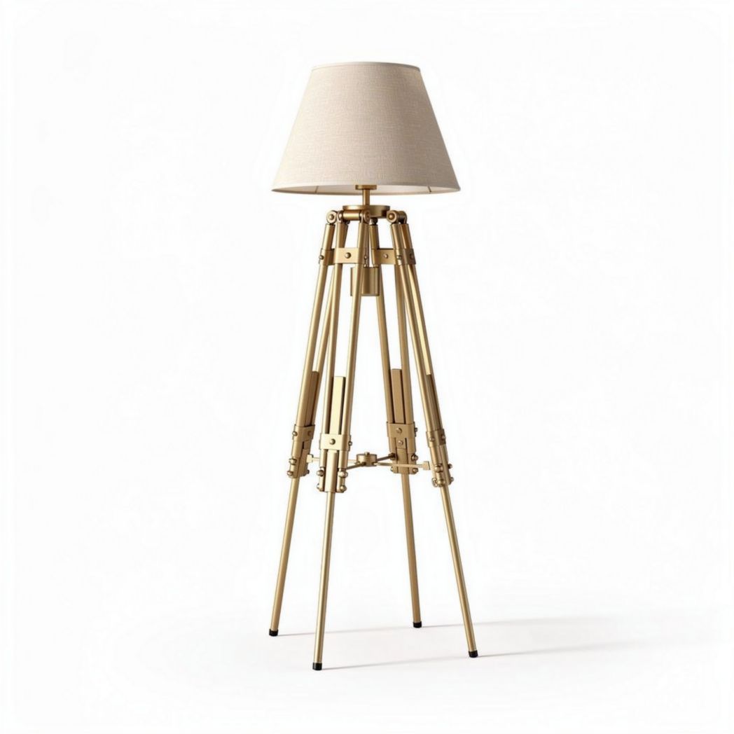 Lampe sur trépied en métal doré avec abat-jour en tissu crème 40 x 40 x 150cm