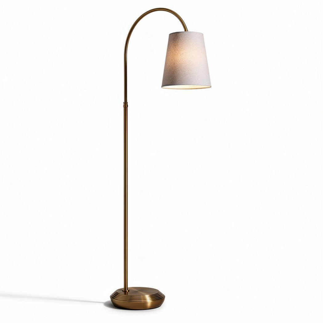 Lampe sur pied moderne en métal doré avec abat-jour en tissu gris 30 x 15 x 150cm
