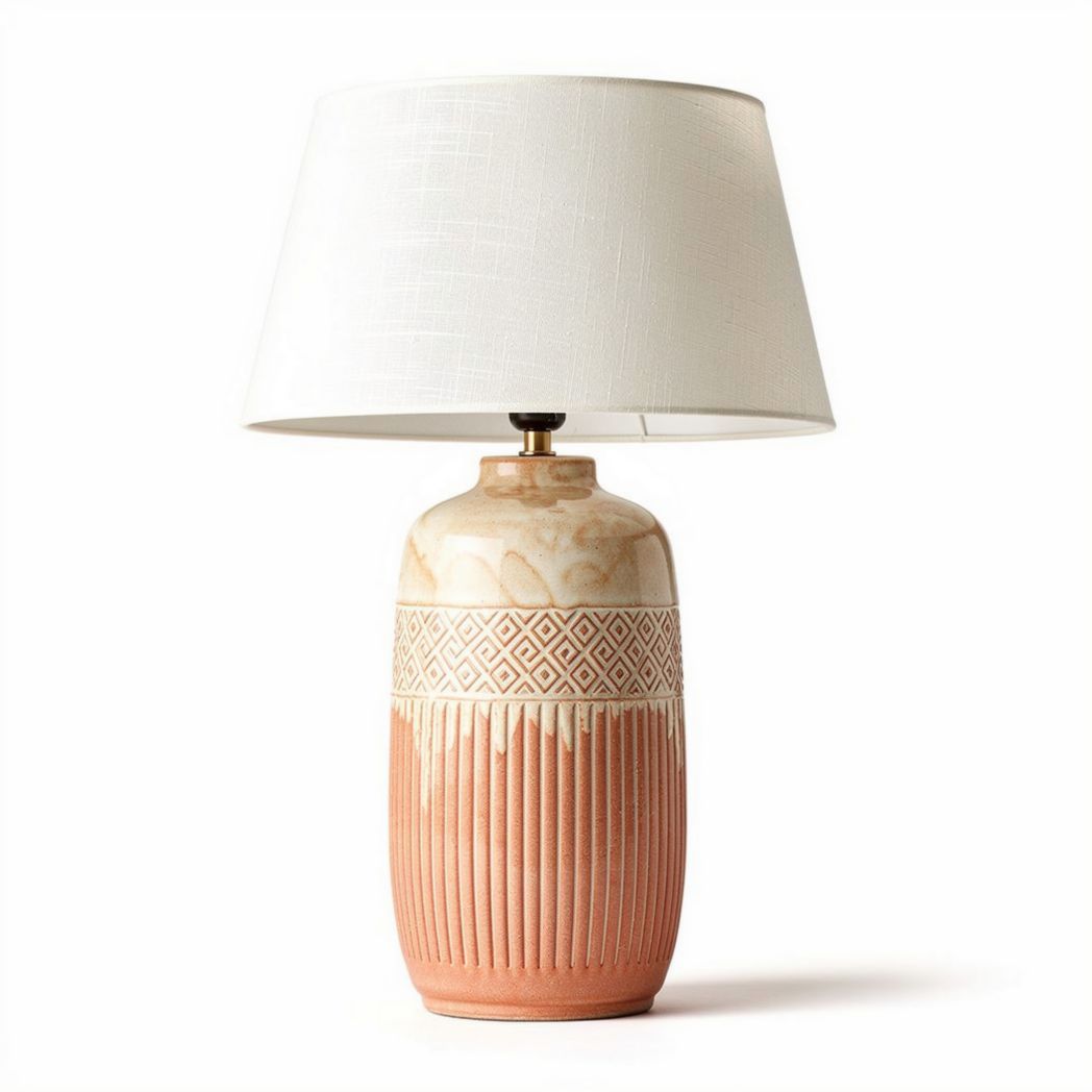Lampe de table en céramique rose avec abat-jour en lin blanc 25 x 25 x 40cm