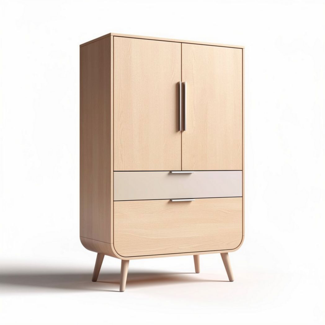 Armoire contemporaine en bois de hêtre 80 x 40 x 120 cm avec tiroirs blancs