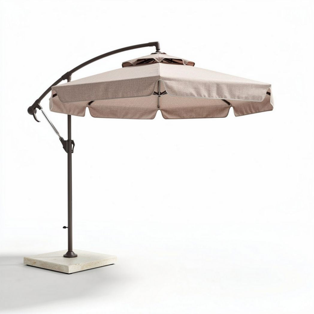 Parasol déporté en aluminium couleur beige avec socle 300 x 300 x 250cm