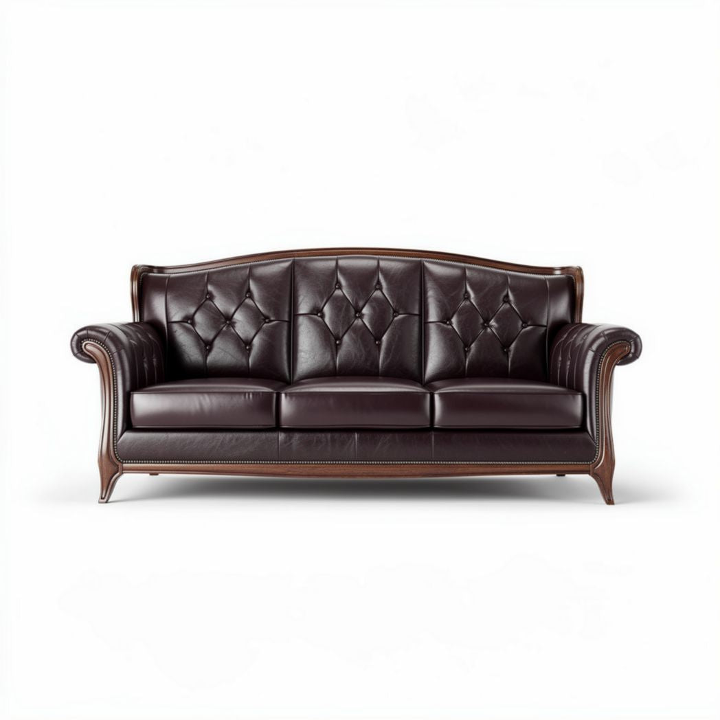 Canapé en cuir marron avec dossier capitonné dimensions 200 x 85 x 90 cm