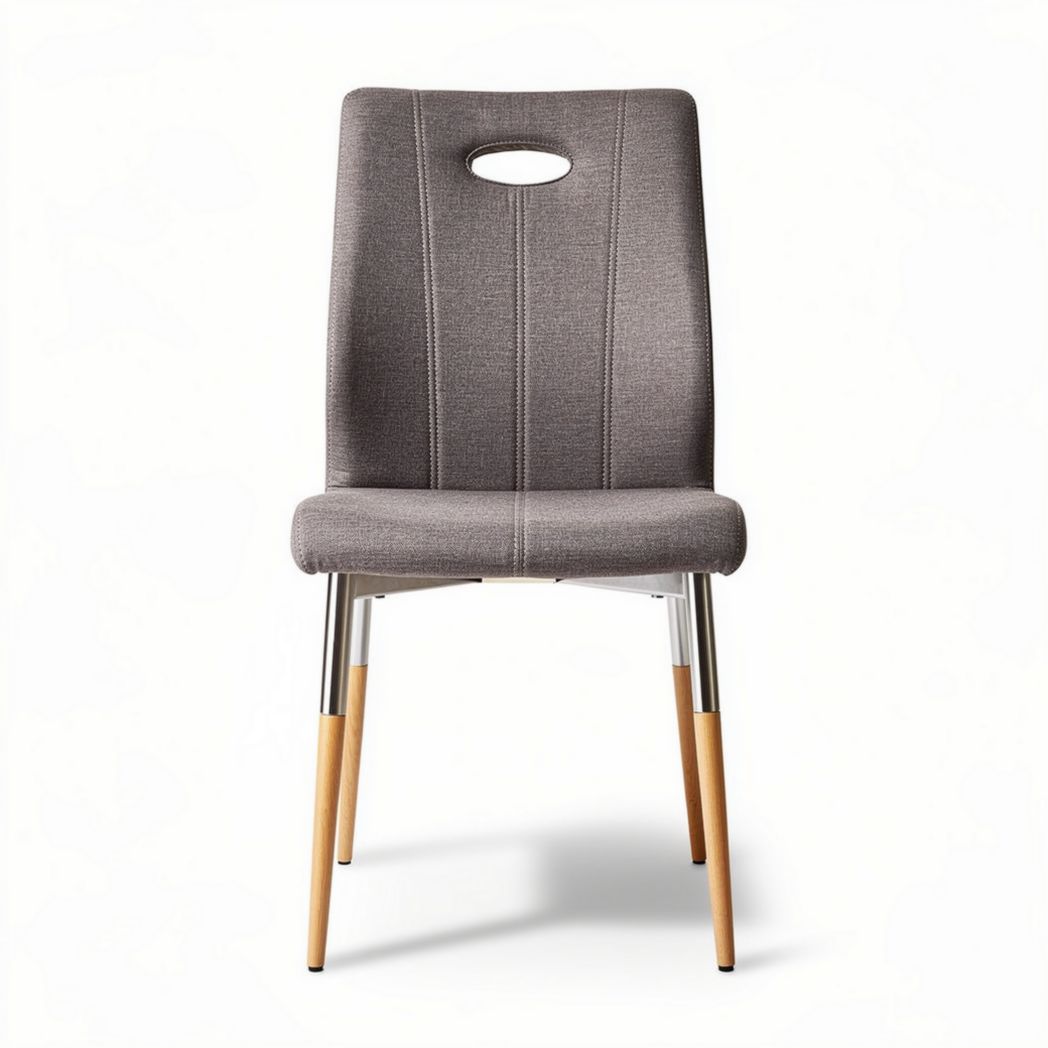 Chaise en tissu gris avec structure en métal et pieds en bois 45 x 50 x 85cm